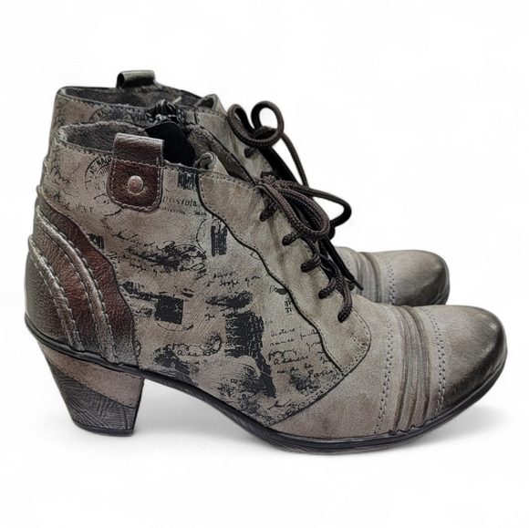 Remonte Servia Script Print Ankle Boots Gray Steampunk Womens Size 6 - Picture 4 of 17